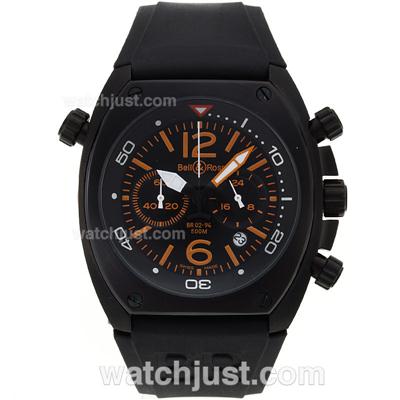 Bell & Ross BR 02-94 Working Chronograph PVD Case with Black Dial and Rubber Strap-Orange Marking