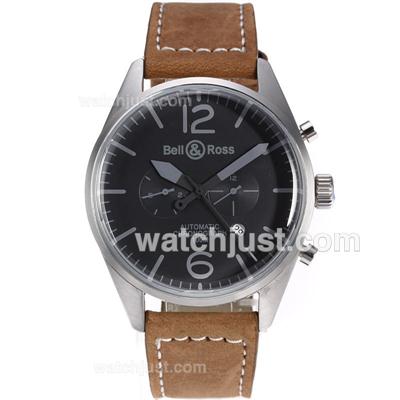 Bell & Ross BR02 Automatic Black Dial with Gray Markers-Brown Leather Strap