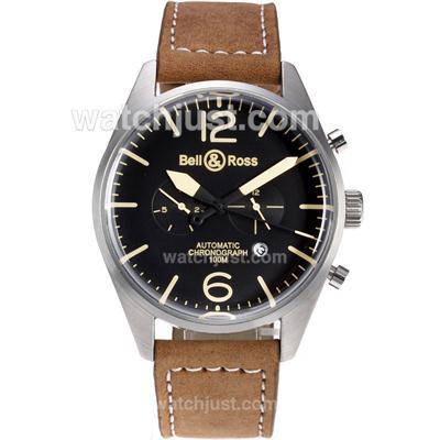 Bell & Ross BR02 Automatic Black Dial with Yellow Markers-Brown Leather Strap