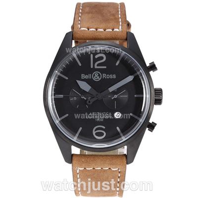 Bell & Ross BR02 Automatic PVD Case Black Dial with Gray Markers-Brown Leather Strap