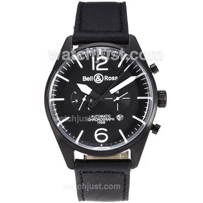 Bell & Ross BR02 Automatic PVD Case Black Dial with White Markers-Black Leather Strap