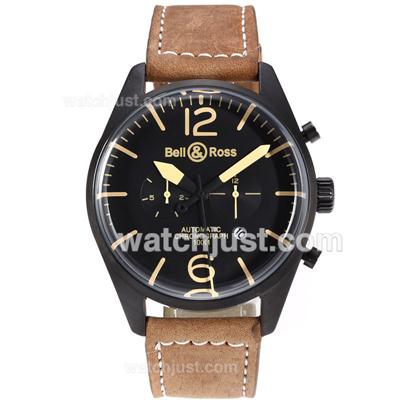 Bell & Ross BR02 Automatic PVD Case Black Dial with Yellow Markers-Brown Leather Strap