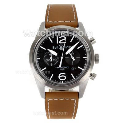 Bell & Ross BR126-94-SC Working Chronograph Black Markers with Black Dial-Brown Leather Strap