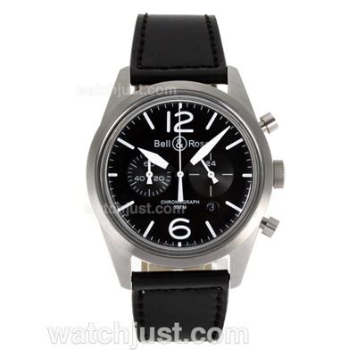 Bell & Ross BR126-94-SC Working Chronograph White Markers with Black Dial-Black Leather Strap