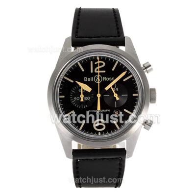 Bell & Ross BR126-94-SC Working Chronograph Yellow Markers with Black Dial-Black Leather Strap