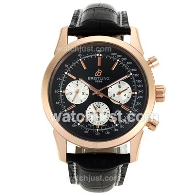 Breitling Aeromarine Automatic Rose Gold Case with Black Dial-Leather Strap