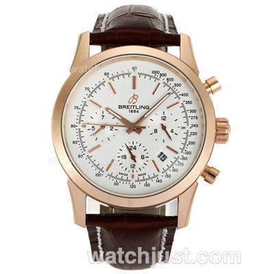 Breitling Aeromarine Automatic Rose Gold Case with White Dial-Leather Strap