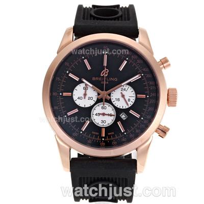 Breitling Aeromarine Working Chronograph Rose Gold Case Stick Markers with Black Dial-Rubber Strap