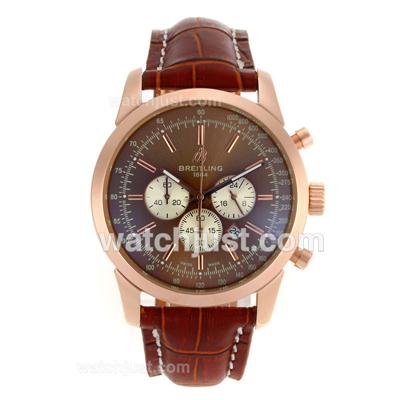 Breitling Aeromarine Working Chronograph Rose Gold Case Stick Markers with Brown Dial-Leather Strap