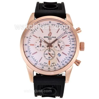 Breitling Aeromarine Working Chronograph Rose Gold Case Stick Markers with White Dial-Rubber Strap