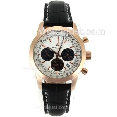 Breitling Aeromarine Working Chronograph Rose Gold Case White Dial with Leather Strap-Lady Size