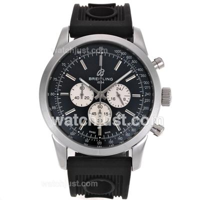 Breitling Aeromarine Working Chronograph Stick Markers with Black Dial-Rubber Strap
