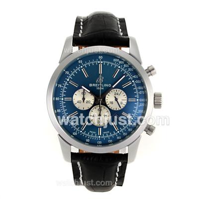 Breitling Aeromarine Working Chronograph Stick Markers with Blue Dial-Leather Strap