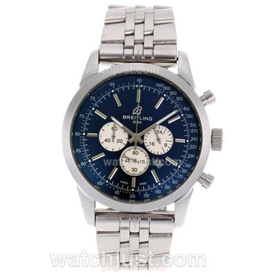 Breitling Aeromarine Working Chronograph Stick Markers with Blue Dial S/S