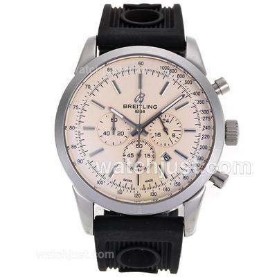 Breitling Aeromarine Working Chronograph Stick Markers with White Dial-Rubber Strap