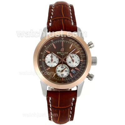 Breitling Aeromarine Working Chronograph Two Tone Case Brown Dial with Leather Strap-Lady Size