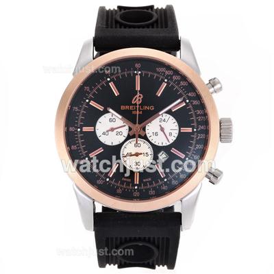 Breitling Aeromarine Working Chronograph Two Tone Case Stick Markers with Black Dial-Rubber Strap