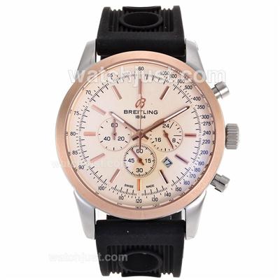 Breitling Aeromarine Working Chronograph Two Tone Case Stick Markers with White Dial-Rubber Strap