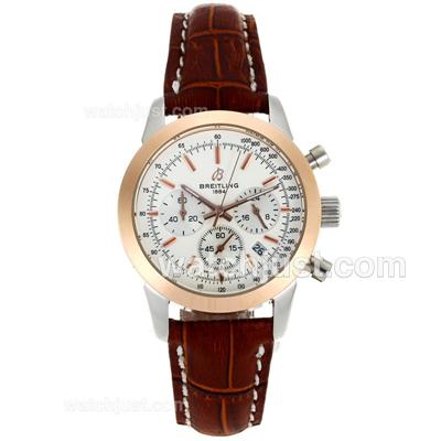 Breitling Aeromarine Working Chronograph Two Tone Case White Dial with Leather Strap-Lady Size
