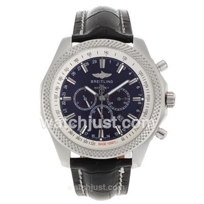 Breitling for Bentley Automatic with Blue Dial-Black Leather Strap