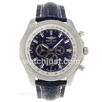 Breitling for Bentley Automatic with Blue Dial-Leather Strap
