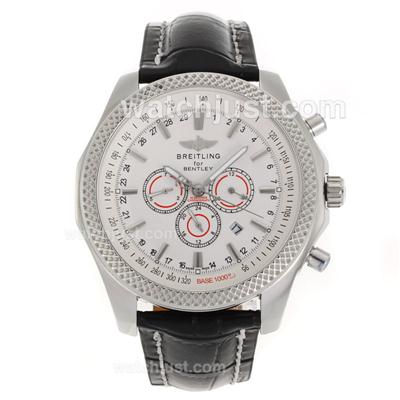 Breitling for Bentley Automatic with White Dial-Black Leather Strap