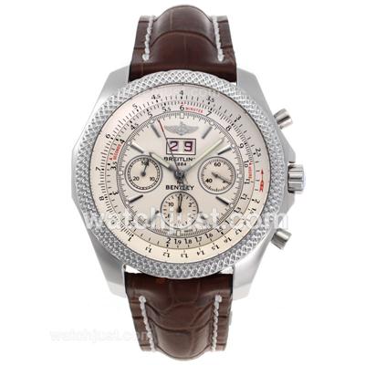 Breitling for Bentley Big Date 6.75 Chronograph Swiss Valjoux 7750 Movement with White Dial-Leather Strap