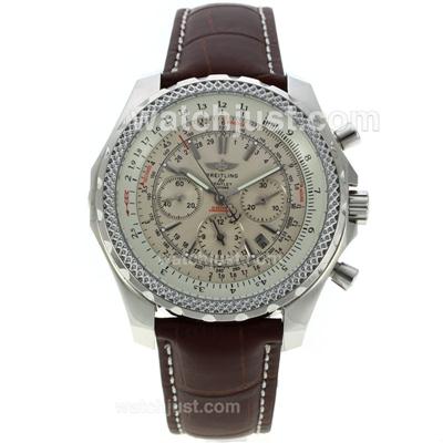 Breitling for Bentley Motors Automatic with White Dial-Leather Strap
