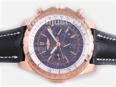 Breitling for Bentley Motors T Automatic Rose Gold Case with Blue Dial-Black Leather Strap