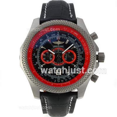 Breitling for Bentley Working Chronograph Titanium Case Red Inner Bezel with Black Dial-Leather Strap