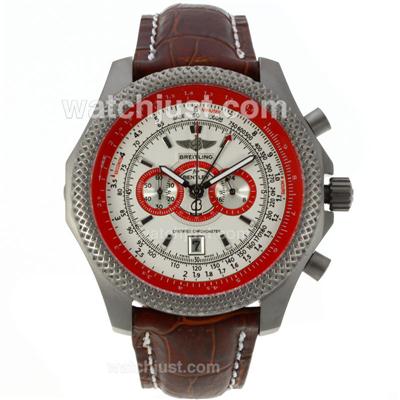 Breitling for Bentley Working Chronograph Titanium Case Red Inner Bezel with White Dial-Leather Strap