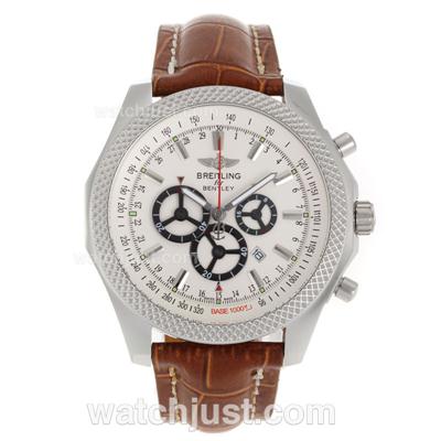 Breitling for Bentley Working Chronograph with White Dial-Leather Strap