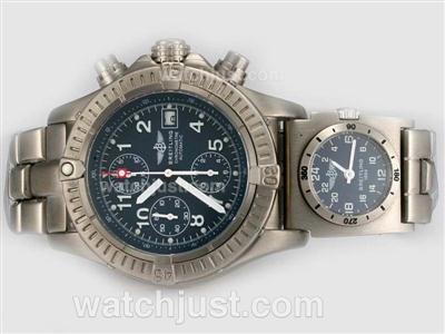 Breitling Chrono Avenger/UTC Chronograph Swiss Valjoux 7750 Movement Full Titanium with Dark Blue Dial