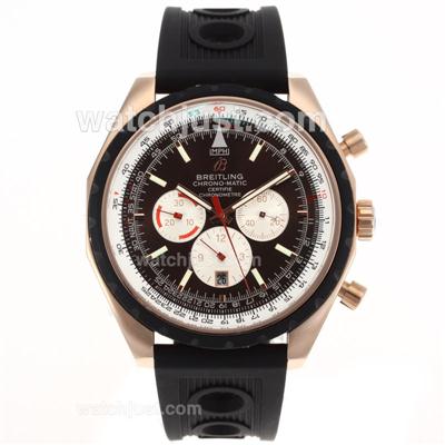 Breitling Chrono Matic Swiss Valjoux 7750 Movement Rose Gold Case with Brown Dial-Rubber Strap