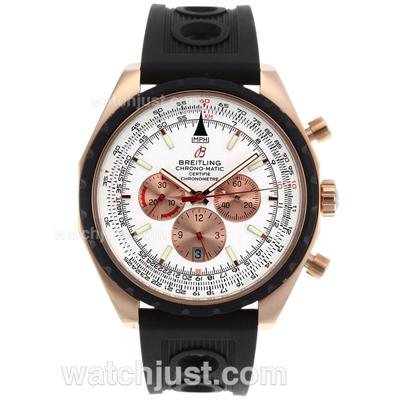 Breitling Chrono Matic Swiss Valjoux 7750 Movement Rose Gold Case with White Dial-Rubber Strap