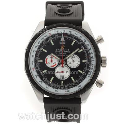 Breitling Chrono Matic Working Chronograph PVD Bezel with Black Dial-Rubber Strap