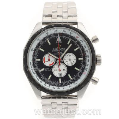 Breitling Chrono Matic Working Chronograph PVD Bezel with Black Dial S/S