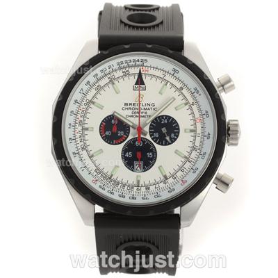 Breitling Chrono Matic Working Chronograph PVD Bezel with White Dial-Rubber Strap