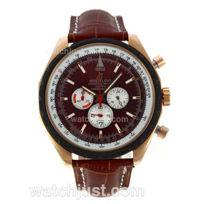 Breitling Chrono Matic Working Chronograph Rose Gold Case with Brown Dial-Leather Strap