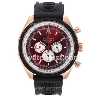 Breitling Chrono Matic Working Chronograph Rose Gold Case with Brown Dial-Rubber Strap