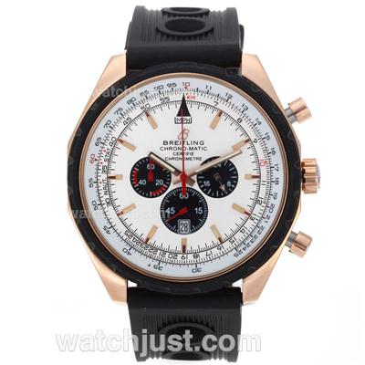 Breitling Chrono Matic Working Chronograph Rose Gold Case with White Dial-Rubber Strap