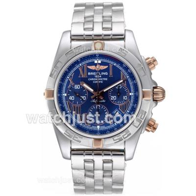 Breitling Chronomat B01 Chronograph Swiss Valjoux 7750 Movement Two Tone Case with Blue Dial