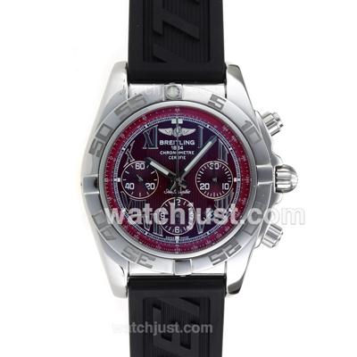Breitling Chronomat B01 Swiss Valjoux 7750 Movement Roman Markers with Bugundy Red Dial-Rubber Strap