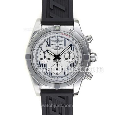 Breitling Chronomat B01 Swiss Valjoux 7750 Movement Roman Markers with White Dial-Rubber Strap