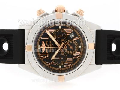 Breitling Chronomat B01 Working Chronograph Two Tone Case Black Dial with Roman Marking- Rubber Strap