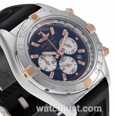 Breitling Chronomat B01 Working Chronograph Two Tone Case Black Dial with Stick Marking- Rubber Strap
