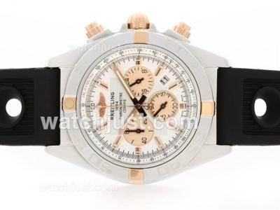 Breitling Chronomat B01 Working Chronograph Two Tone Case White Dial with Stick Marking- Rubber Strap