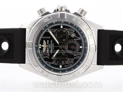 Breitling Chronomat B01 Working Chronograph with Black Dial-Roman Marking-Rubber Strap