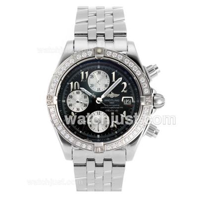 Breitling Chronomat Evolution Automatic Diamond Bezel Number Markers with Black Dial-Same Structure As 7750-High Quality