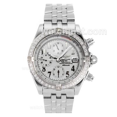 Breitling Chronomat Evolution Automatic Diamond Bezel Number Markers with White Dial-Same Structure As 7750-High Quality